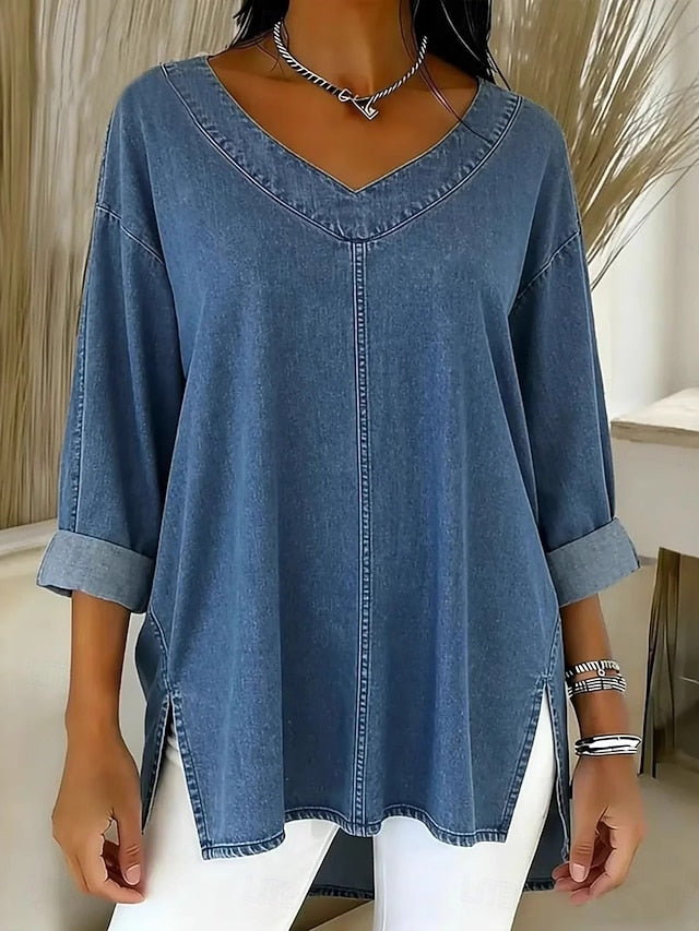 Women's Shirt Blouse Patchwork Buttons Plain Stylish