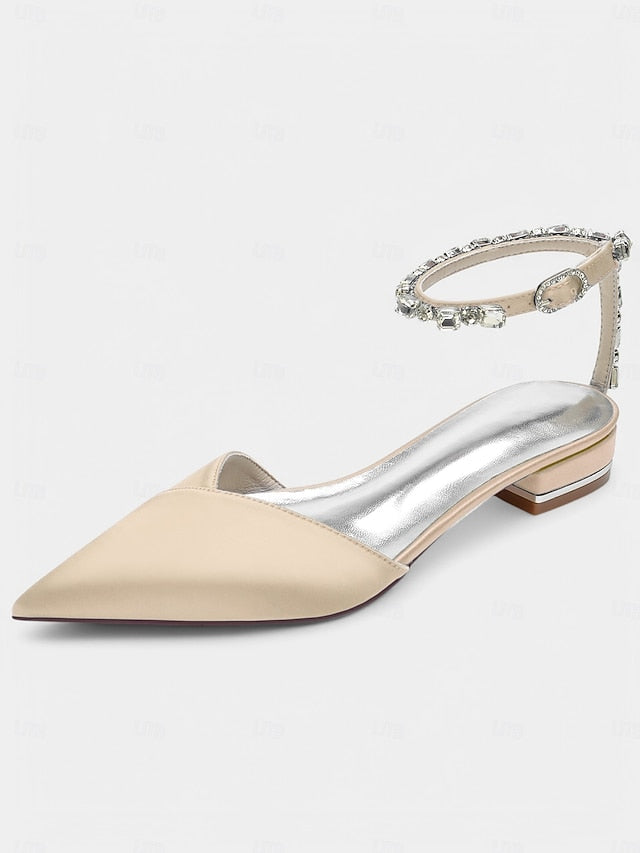 Strap with Crystal-Ankle Wedding Satin Shoes – Chic Black