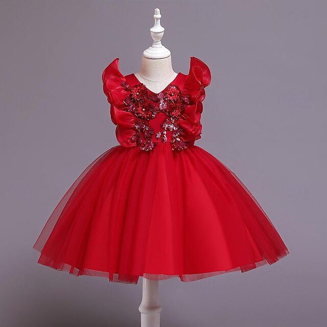 Kids Sequin Flower Party Dress Girls' Color Solid