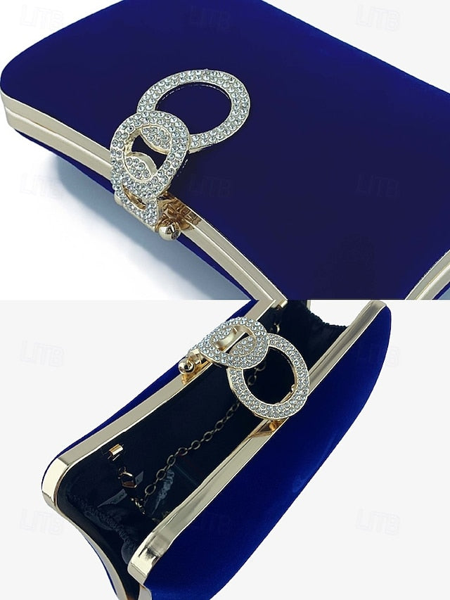 Ring Bag Clutch Velvet Rhinestone Women's with Elegant Blue