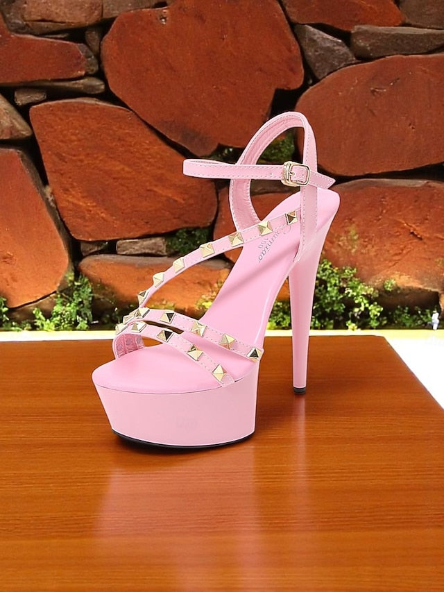 Studded with Straps Stiletto Platform Heels Women's