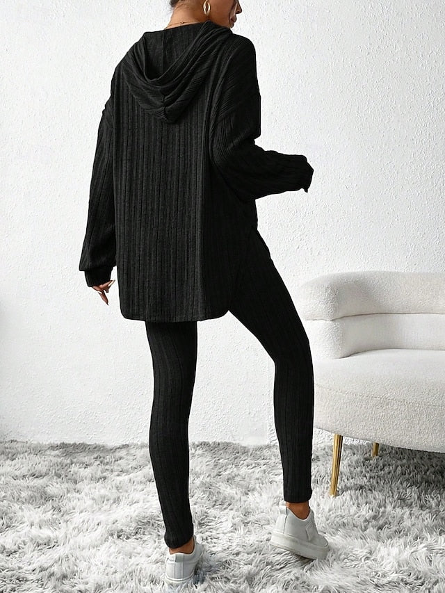 Women's Pants Sets Bolero Top Long Sleeve Hooded Solid