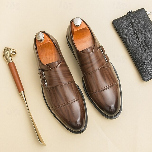 Brown Monk Double Leather – Strap Men's Shoes Faux
