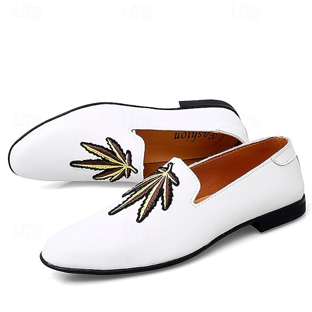 Faux Leather Loafers with Feather - Prom Men's White Shoes