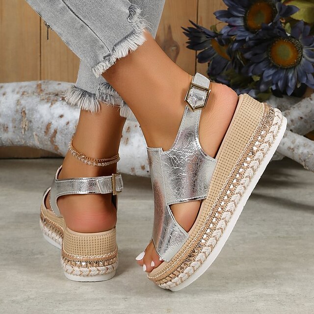 Leather Metallic Gold Espadrille Faux Platform Women's