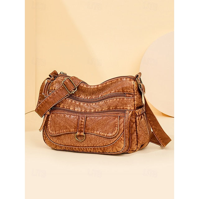 Crossbody Women's Vintage Faux Leather with Brown Bag