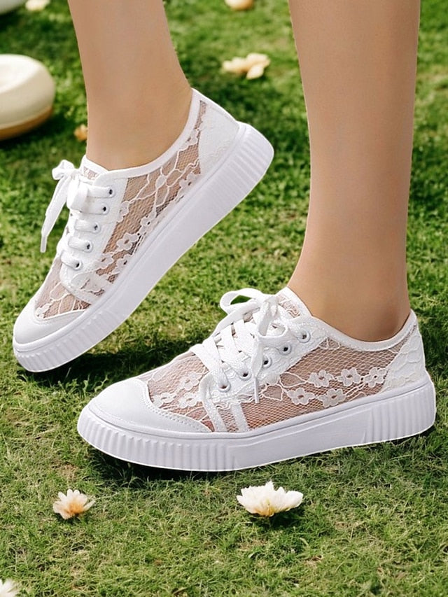 Sneakers – Women Casual for Shoes Bridal Wedding Lace Floral