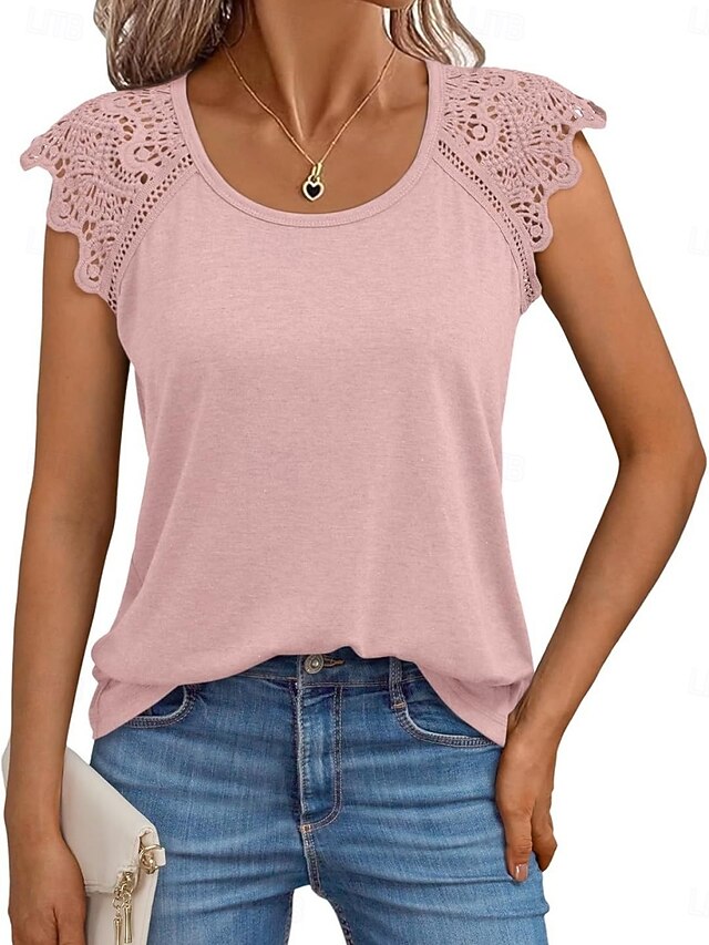 Women's Shirt Blouse Lace Tops Plain Stylish Classic Modern