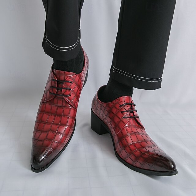 Men's – Red Leather Crocodile Pattern Shoes Faux