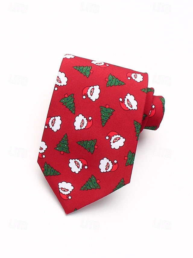 Men's Tie – Christmas Santa Fun Silk Polyester Tree and
