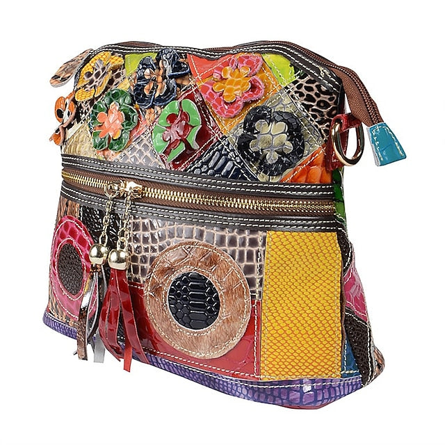 Bag Bohemian Shoulder - Women's Leather Patchwork Colorful