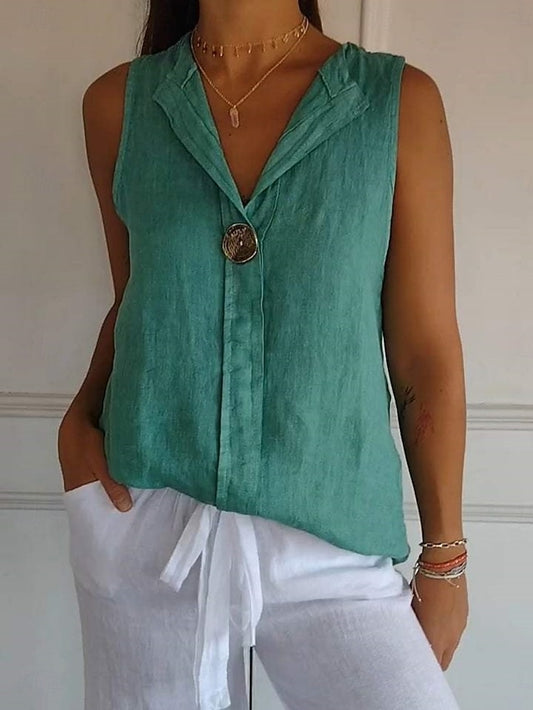 Women's Shirt Blouse Faux Cotton Linen Plain Stylish Casual