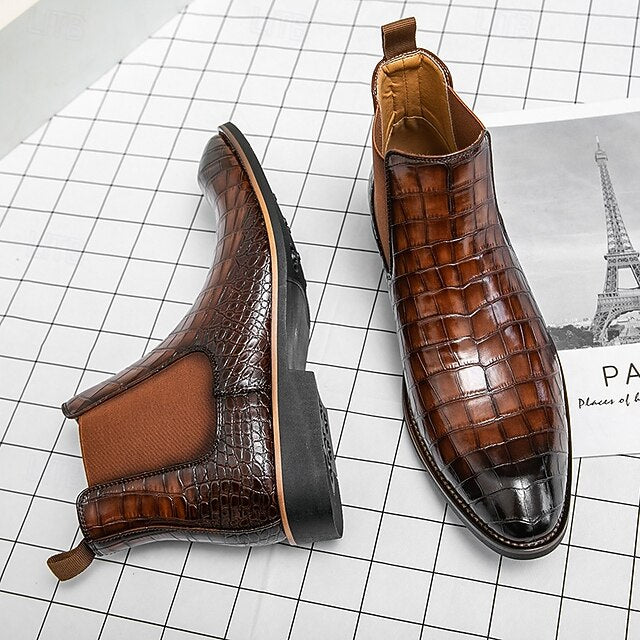 Slip-On Pattern Boots – Men's Crocodile Brown Chelsea