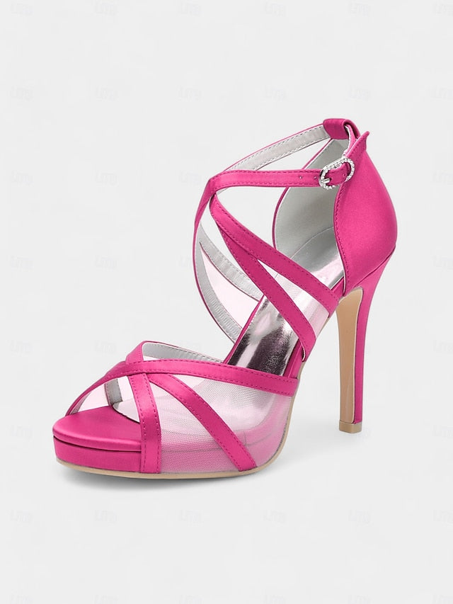 Sandals with White High Straps Bridal Heel Cross Satin Perfect -