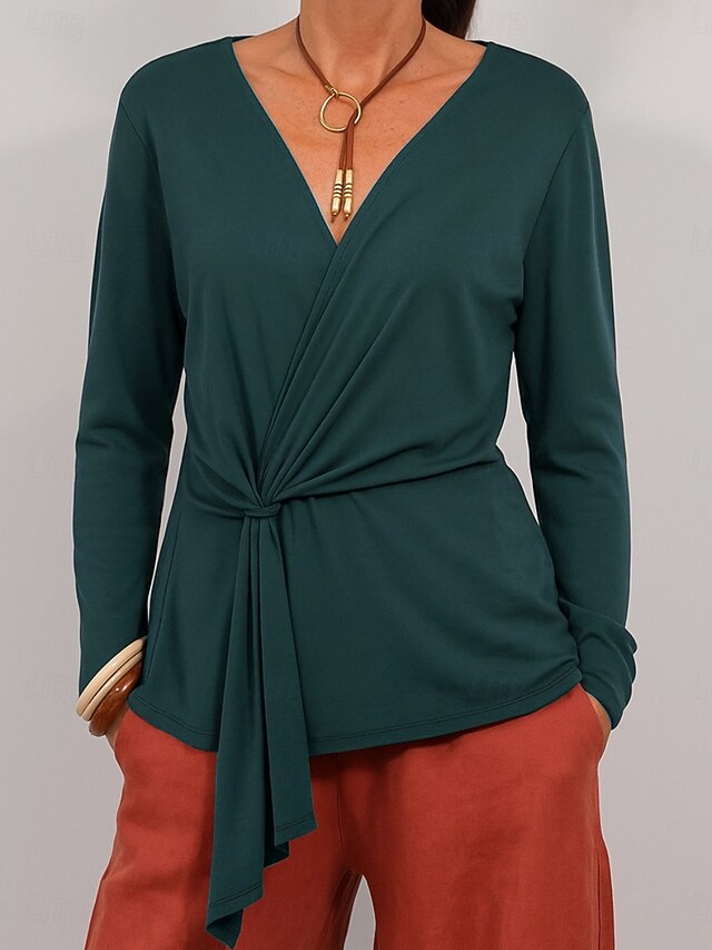 Women's Shirt Blouse Long Sleeve Tops Tie Front Plain