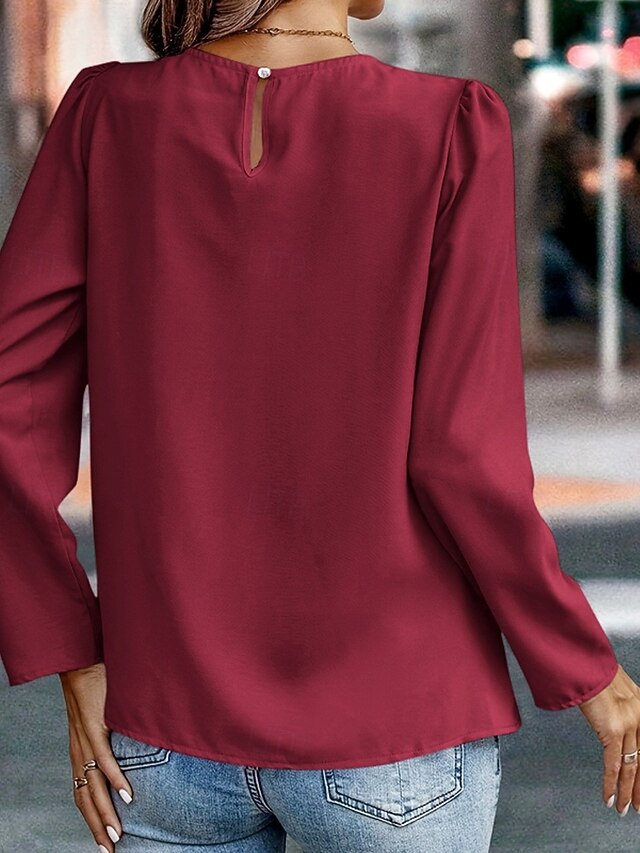 Women's Shirt Blouse Ruched Plain Active Casual Long Sleeve