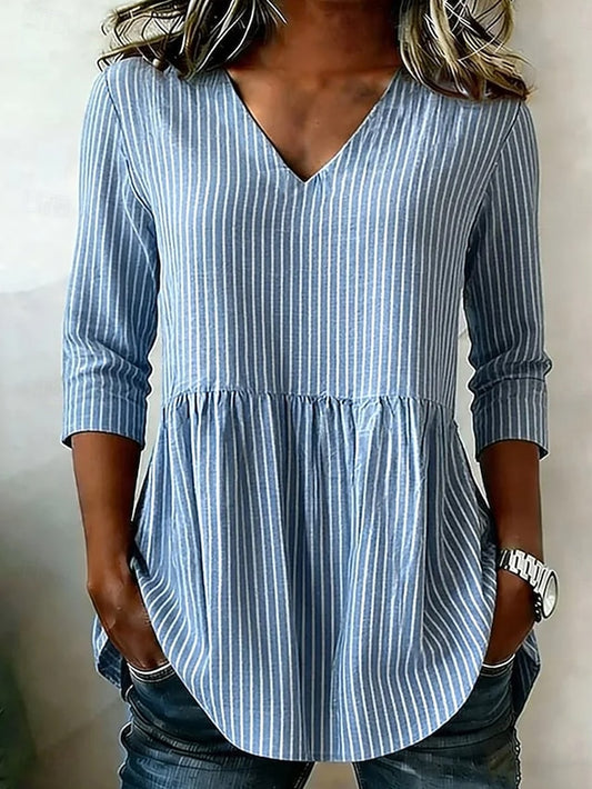 Women's Blouse Ruched Graphic Geometric Striped Elegant