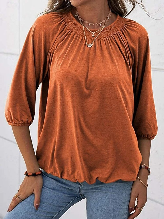 Women's T Shirt Plain Fashion Modern 3/4 Length Sleeve Crew