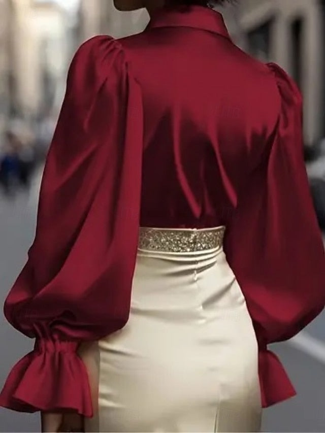 Women's Blouse Buttons Solid Color Elegant Ladies Stylish