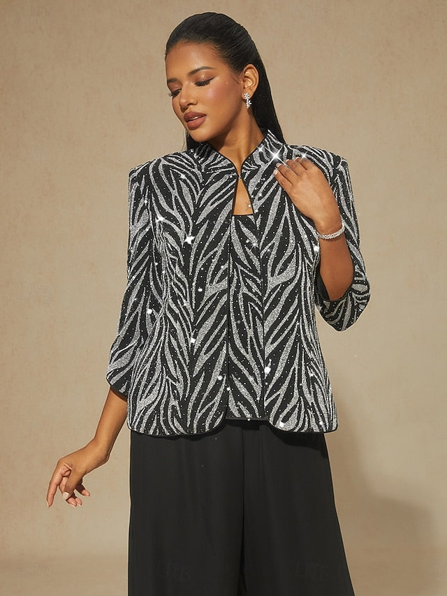 Women's Dressy Tops Twinset Sequins Rhinestone Animal