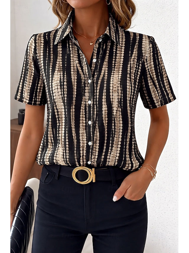 Women's Shirt Short Sleeve Graphic Striped Abstract Vintage