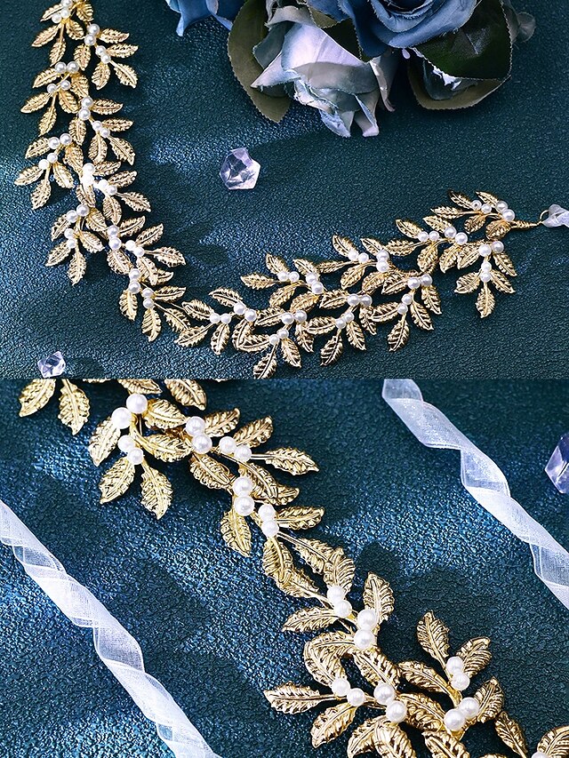 – Gold Elegant Bridal Accents Belt Pearl with Leaf