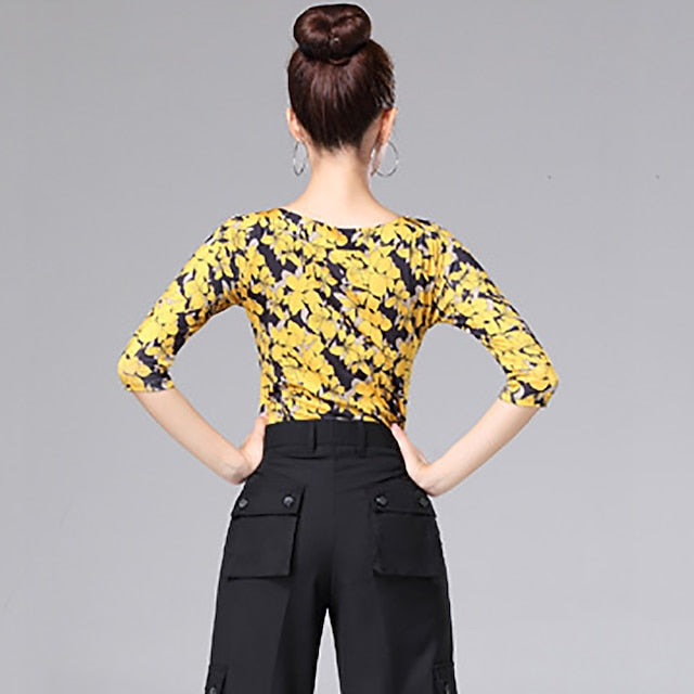 Latin Dance Ballroom Dance Top Printing Splicing Women's
