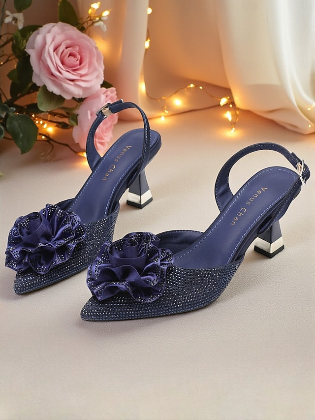 with Rhinestone Women's Purple Floral Heels Slingback