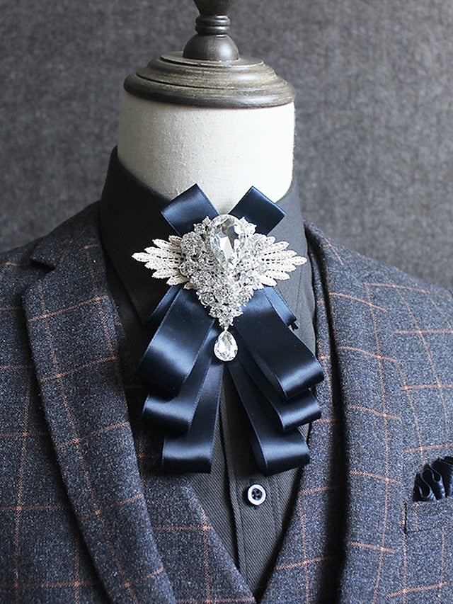 Pin Crystal Luxury Bow Ribbon - Brooch Men's Tie Elegant