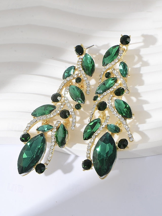 Design Women's Earrings Leaf Crystal Elegant Gold -