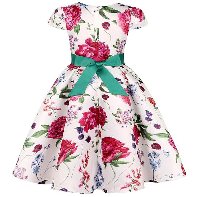 Party Floral Sleeve Kids Girls' Short Dress Flower