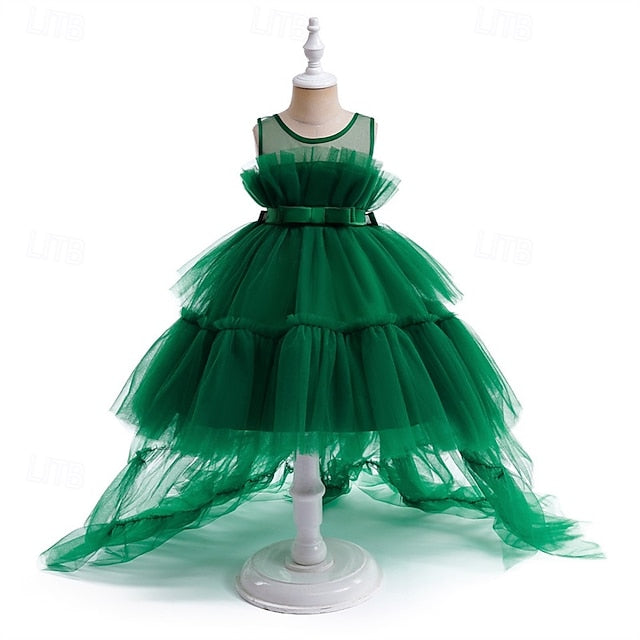 Sleeveless Party Kids Performance Solid Girls' Dress Color