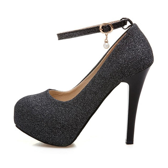 Silver Stiletto Platform with Ankle Glitter Heels Women's