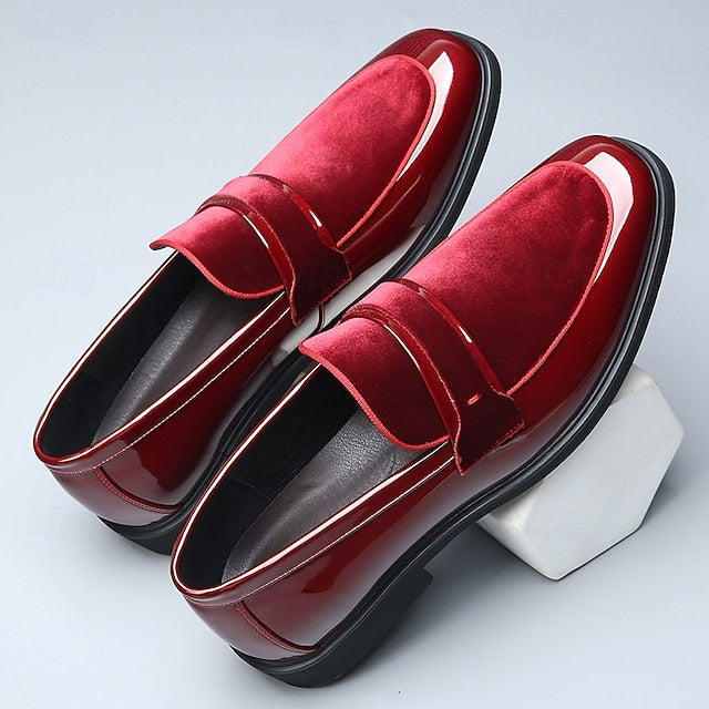 Red Men's Faux Design Loafers Leather Sleek Velvet – with