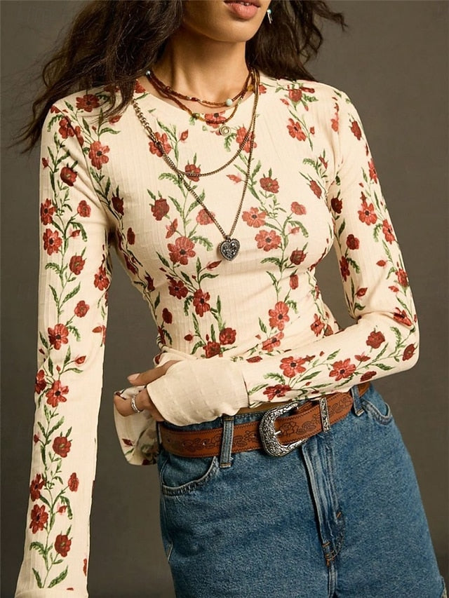 Women's Blouse Print Floral Vintage Stylish Casual Long