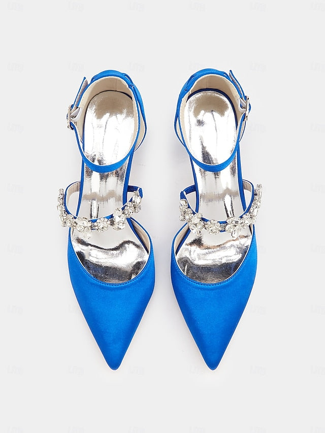 - Satin Rhinestone Black Heels Embellishments with Women's