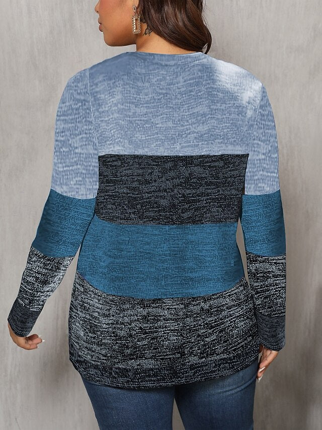 Women's T Shirt V Neck Long Sleeve Tunic Ombre Graphic