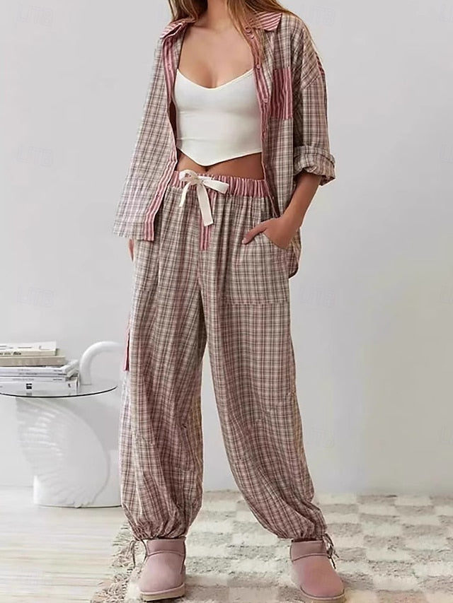 Women's Pants Sets Bolero Top Long Sleeve Shirt Collar