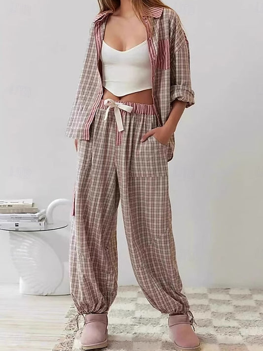 Women's Pants Sets Bolero Top Long Sleeve Shirt Collar