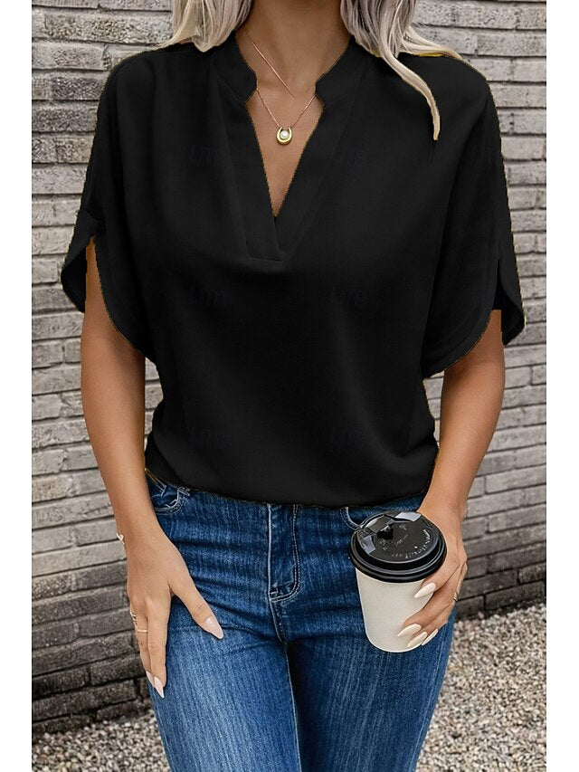 Blouse Dressy Tops Women's Black White Yellow Solid / Plain