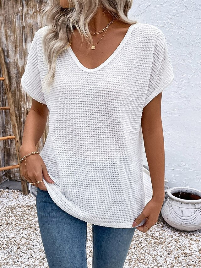 Women's T Shirt Tee Top Lace Patchwork Backless Plain