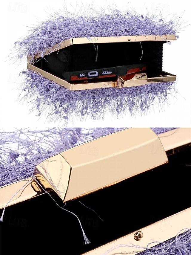 Chain Feathered Clutch Women's Strap with Evening Chic