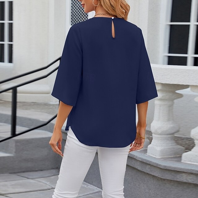 Women's Shirt Blouse Chiffon Tops Ruched Plain Stylish