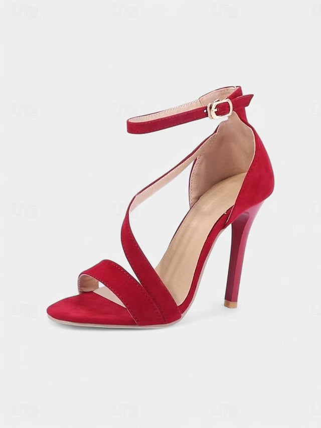 Strappy Suede Stiletto High Women's Open-Toe - Red Sandals