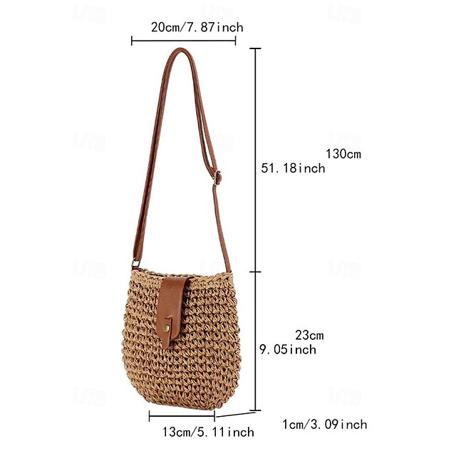 Women’s Bag Chic Leather - Strap Straw with Crossbody Woven