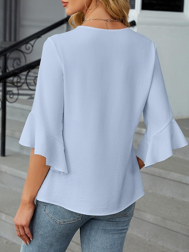 Women's Shirt Blouse Chiffon Tops Ruffle Plain Stylish