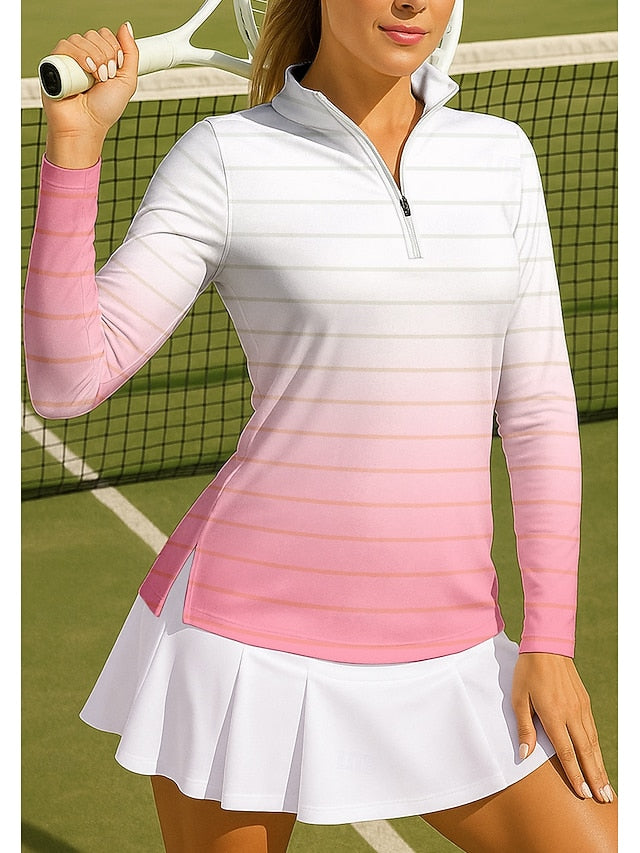 Women's Gradient Stripes Sport Shirt Golf Polo Shirt Tennis