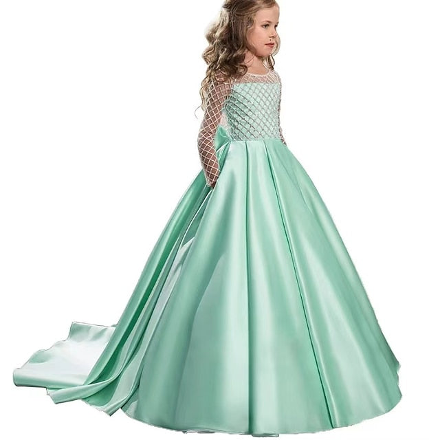 Dress Flower Kids Party Girls' Solid Long Girl Color