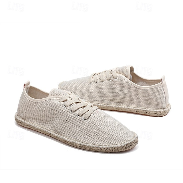 with Espadrille Rope Lace-Up Canvas Men's Shoes Jute Beige
