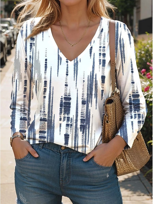 Women's T Shirt V Neck Long Sleeve Tunic Fashion Modern
